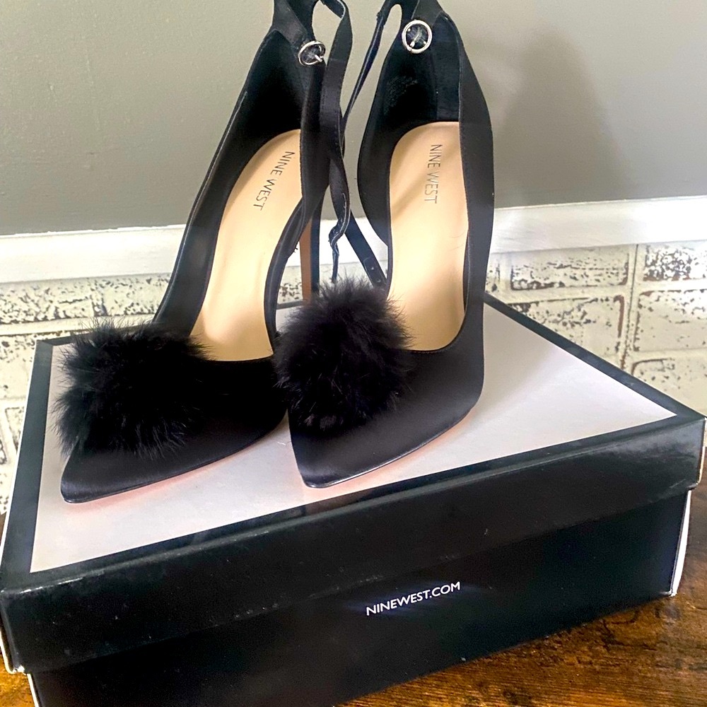 Nine West Black Women's Heels with Pom Pom Detail